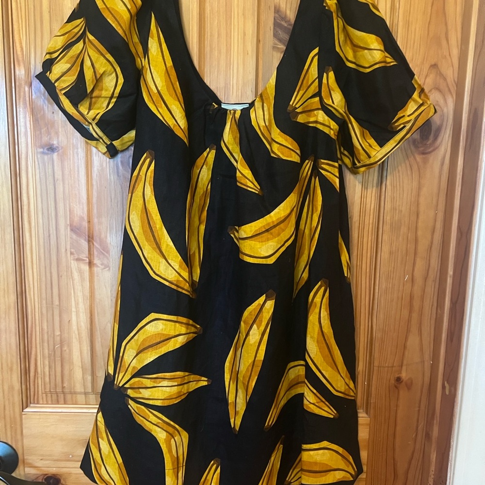 FARM Rio Ripe Banana Linen Black and Yellow Mini Dress